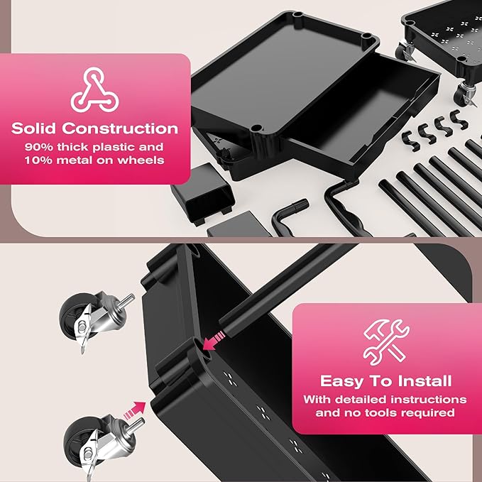Goovilla Rolling Makeup Organizer Cart with Removable Drawer, 3 Tier Stable Black Floor Skincare Storage Cart for Vanity, Cosmetic Display, Nail Polish, Perfume, Hair Stuff, Beauty, Bathroom(Plastic)