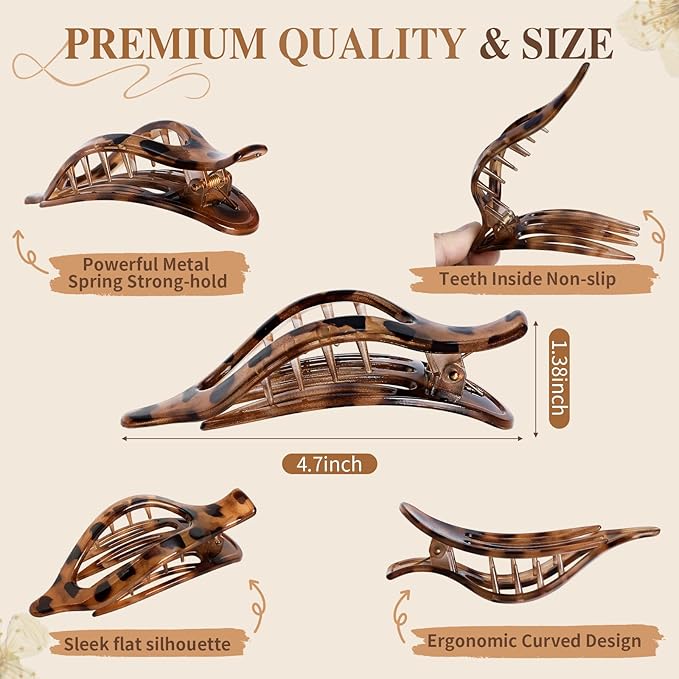 10 Pcs Flat Hair Clips for Women French Concord Claw Clips for Thick and Thin Hair Claw Clips Duck Billed Barrettes Hair Accessories for Women and Girls (Leopard)