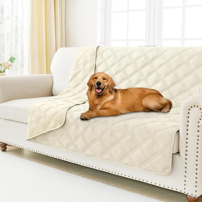 Smiry Waterproof Dog Bed Cover Blanket 68x82, Soft Reversible Pet Blanket, Washable Leakproof Cats Dogs Couch Cover for Sofa, Couch, Furniture, Beige/Beige