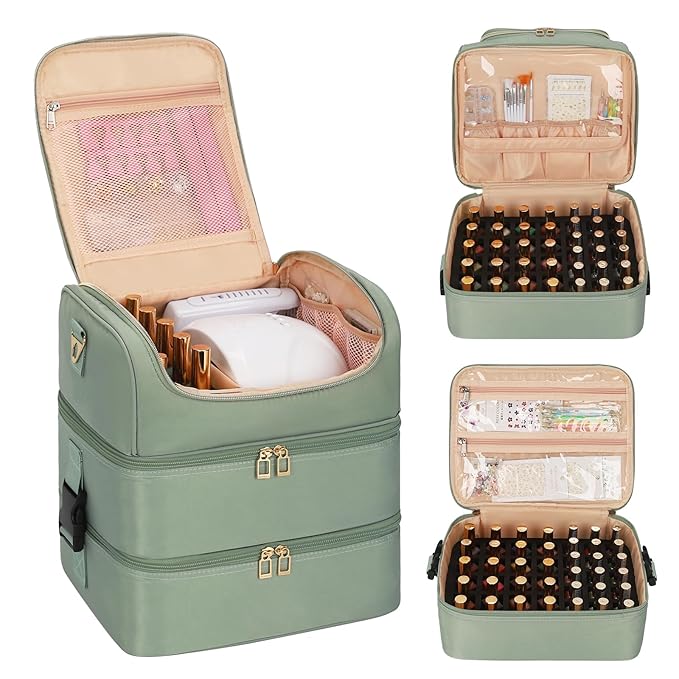 CUBETASTIC Nail Polish Organizer Case, Nail Supplies Storage Box Holds 86 Bottles Nail Polish & Nail Lamp, Travel Nail Tech Carrying Case, Nail Kit Bag For Nail Stuff & Manicure Tools