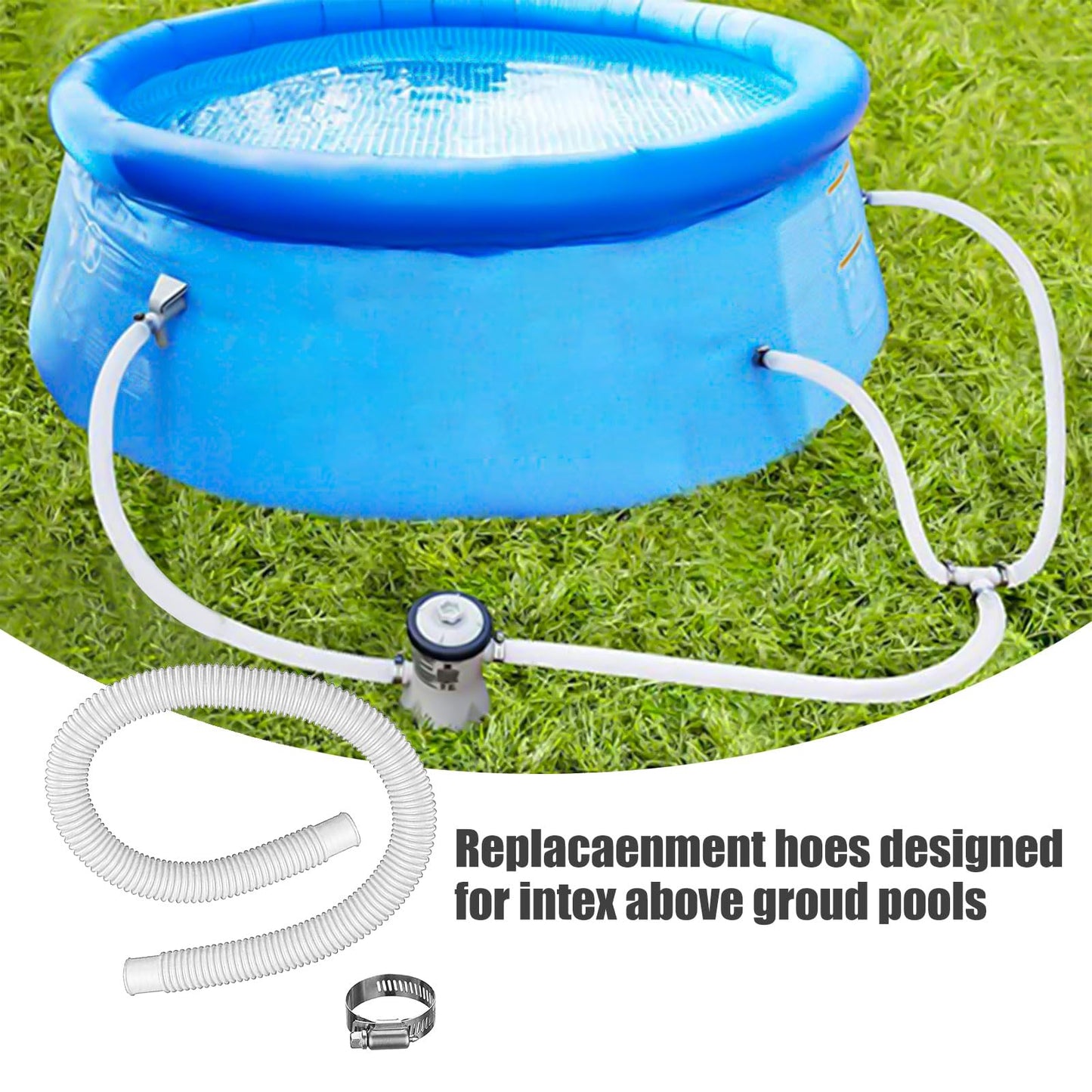 1.5” x 41” Pool Pump Replacement Hose, 2-Pack Above-Ground Pool Hoses with 4 Stainless Steel Clamps, Compatible with Intex, Coleman, Summer Waves Pool Pumps & Filters (2 PACK White)