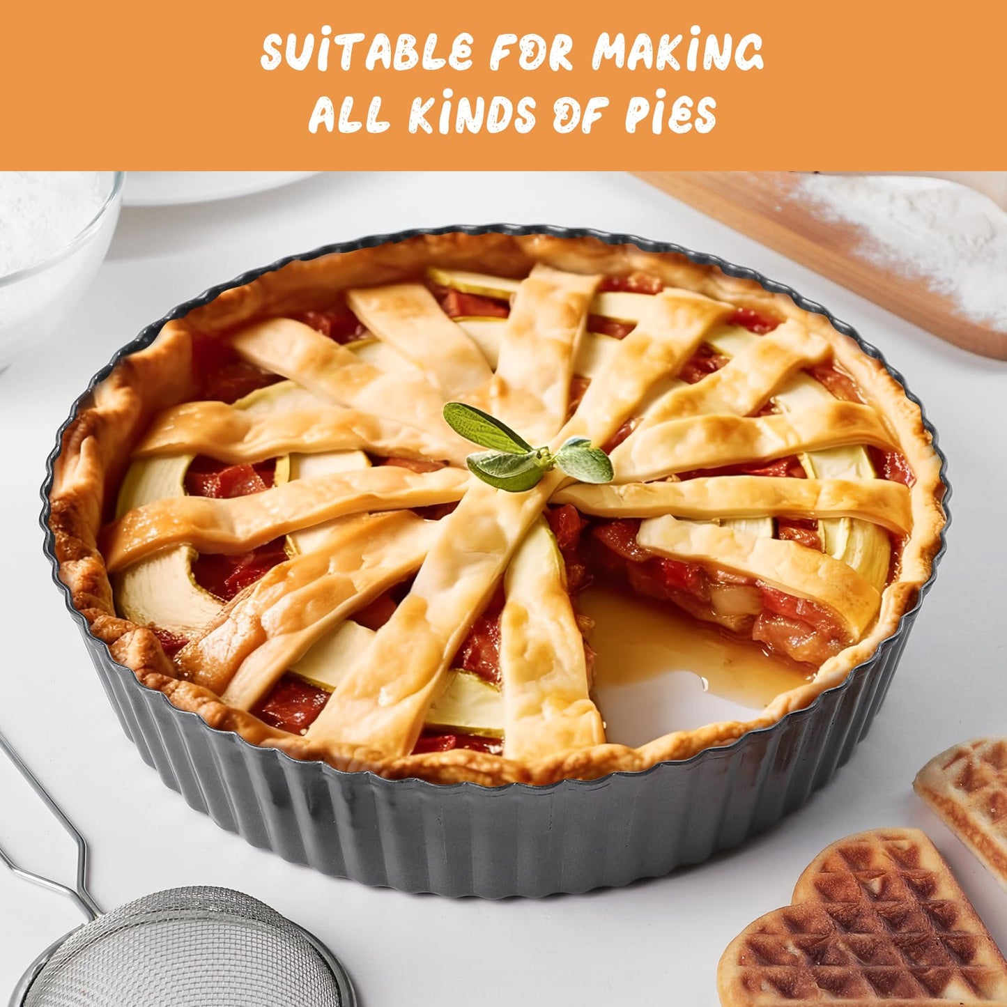 RICHSC-PAN Deep Tart Pan, 9.5 x 2.2 Inches Non-Stick Tall Tart Pan Bottom Can Be Removed. Suitable for Making Various Pies, Tarts and Quiche. Easy to Clean is the Choice for Home Baking
