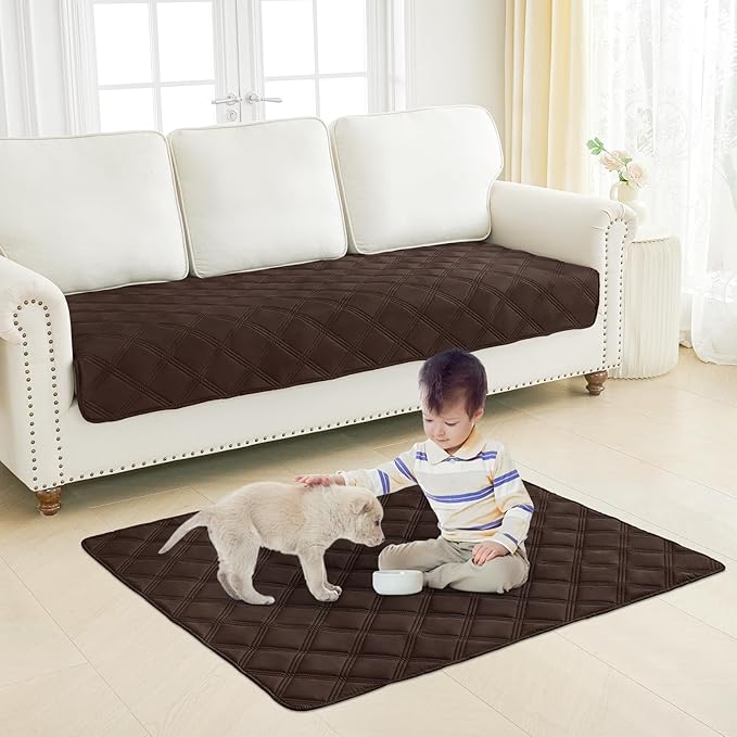 Smiry Waterproof Dog Bed Cover Blanket 68x82, Soft Reversible Pet Blanket, Washable Leakproof Cats Dogs Couch Cover for Sofa, Couch, Furniture, Chocolate/Beige