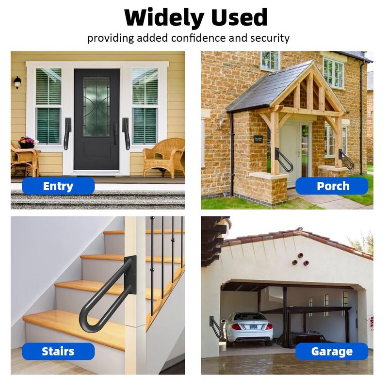 Hand Rails for Outdoor Steps Stair Railing Indoor Rail Metal Heavy Duty Non-Slip 1-3 Step Wall Mount Grab Bars U-Shape Safety Handle Garage Porch Courtyard Doorways 16 INCH Garden