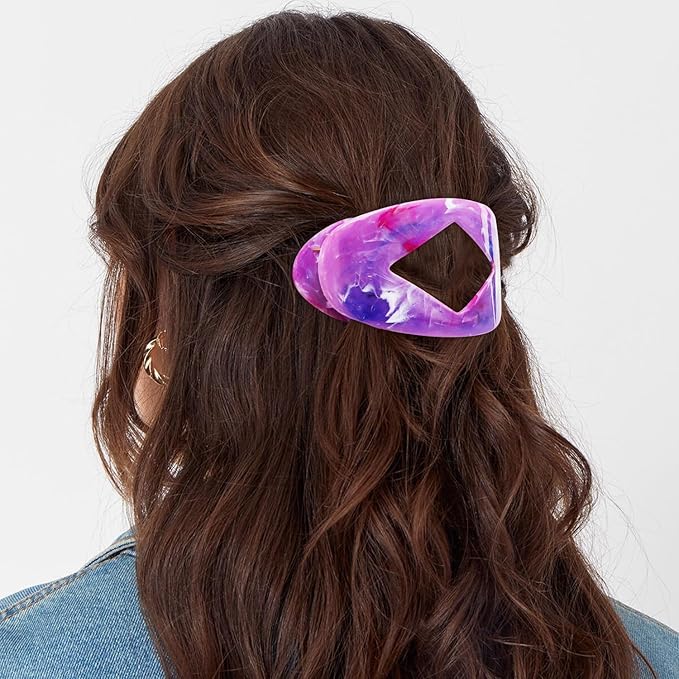 Marble Flat Round Hair Clips Duckbill Large Claw Clips for Thick Medium Thin Hair 6Pcs Non Slip Oval French Barrettes Accessories for Women Girls