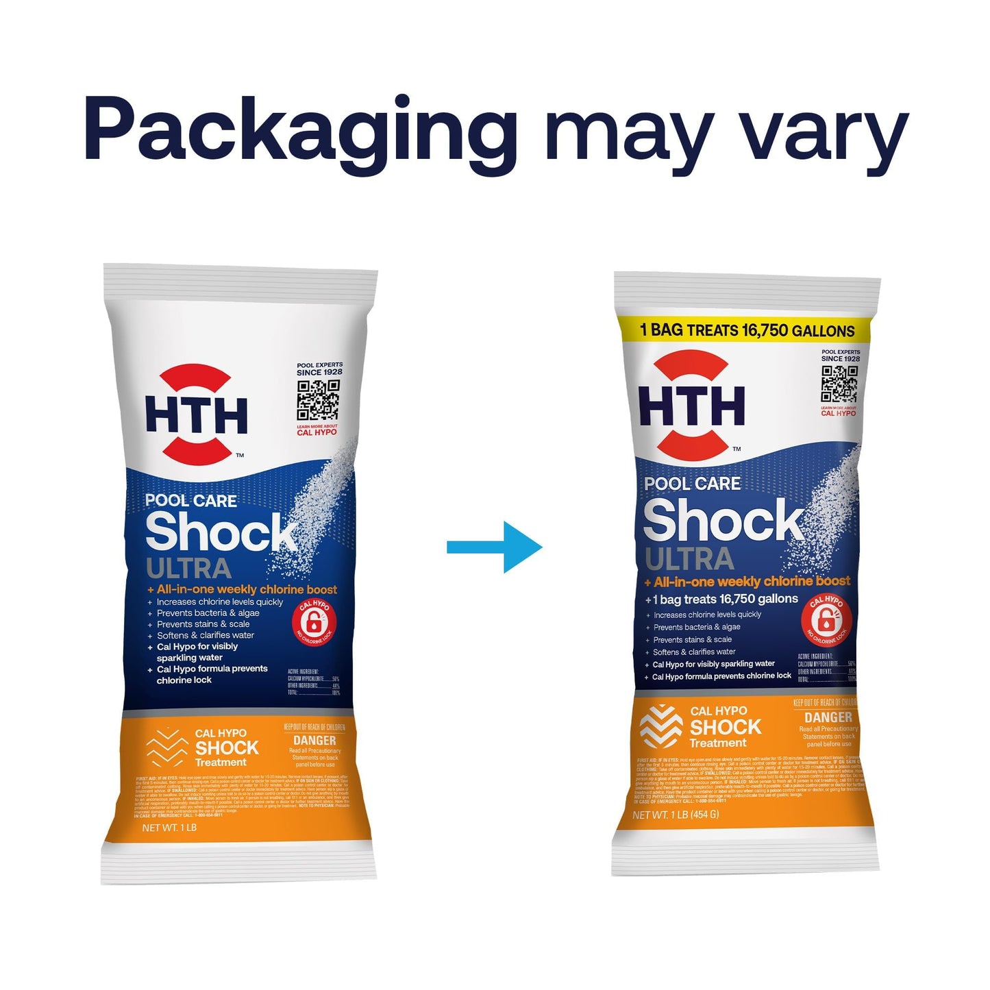 HTH 52047 Swimming Pool Care Salt Shock, Stabilized Chlorinator, 1 dose Treats 10000 gallons, 5x12oz Packets
