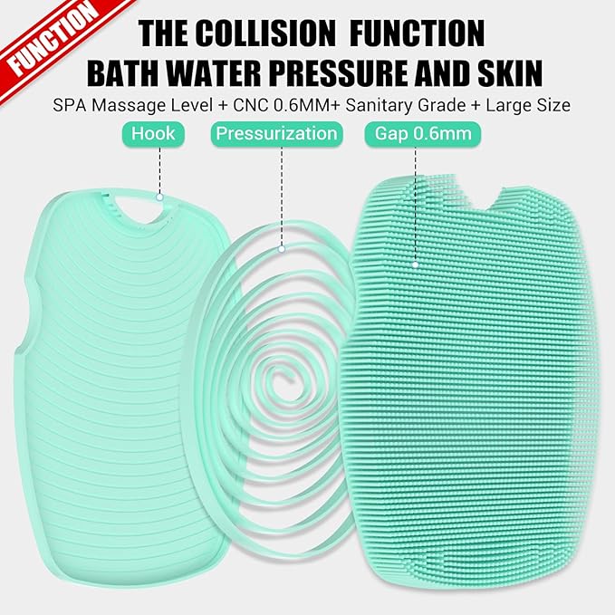 Canroom Silicone Body Scrubber - Anti Zinc Infused-Highly Elastic Bristles Exfoliating Body Scrubber for Shower Body,Cellulite Reduction,Blood Circulation - Green