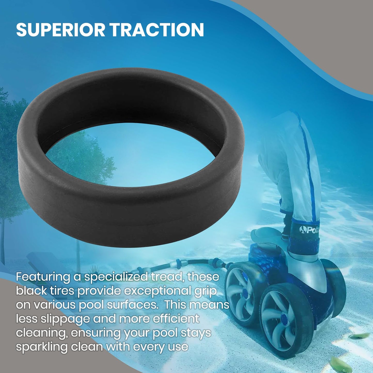 (3-Pack) Calvana Pool Cleaner Tires, 48-232 Replacement Compatible with Zodiac Polaris Black Max, 3900 Sport, 480, and P39 Pool Cleaners, Superior Traction & Durability