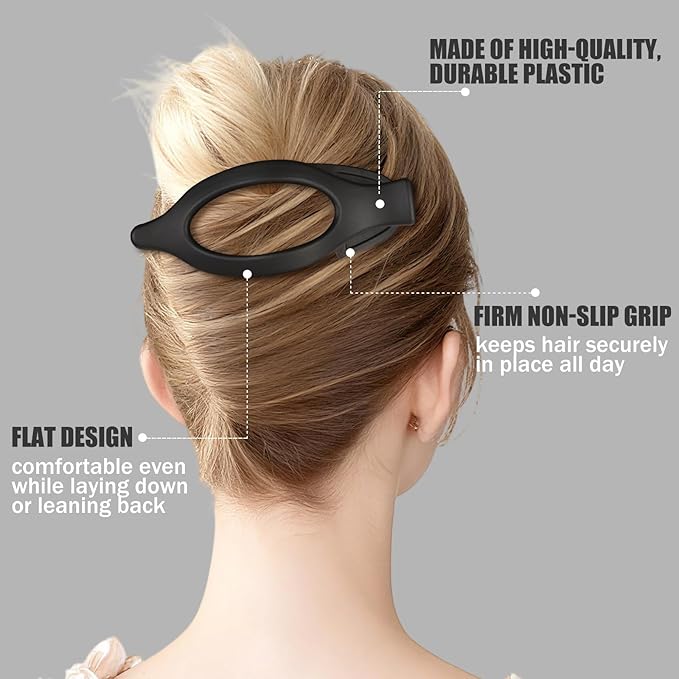 Flat Hair Clip 6 pcs Lay Down Claw Clips Hair Accessories for Women (Black)