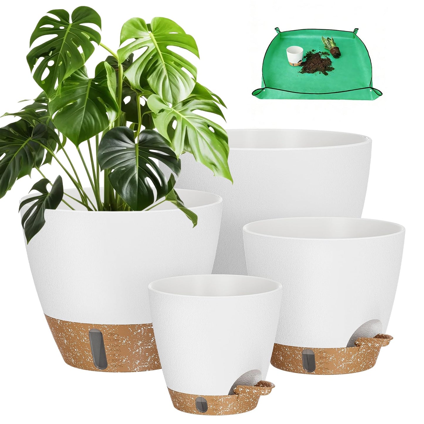 LifeNest Plant Pots, 12" 10" 6" 8" Inch Self Watering Pots with Water Level Indicator, Set of 5 Flower Pots Indoor with Drainage Holes, Modern Planters for Indoor Outdoor Plants, Room & Office Décor