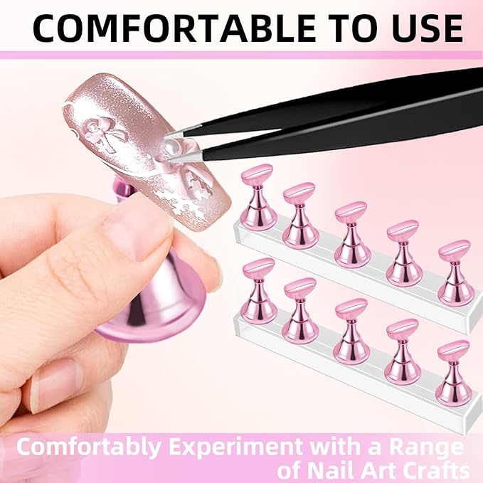 2 Set Nail Stand,Nail Holder Stand with 100 Pcs Double Sided Tape,Press on Nail Stand,Nail Practice Hand,Nail Holder for Painting Nails,for Nail Art Display,Home DIY Beginner Salon Supplies(Pink)