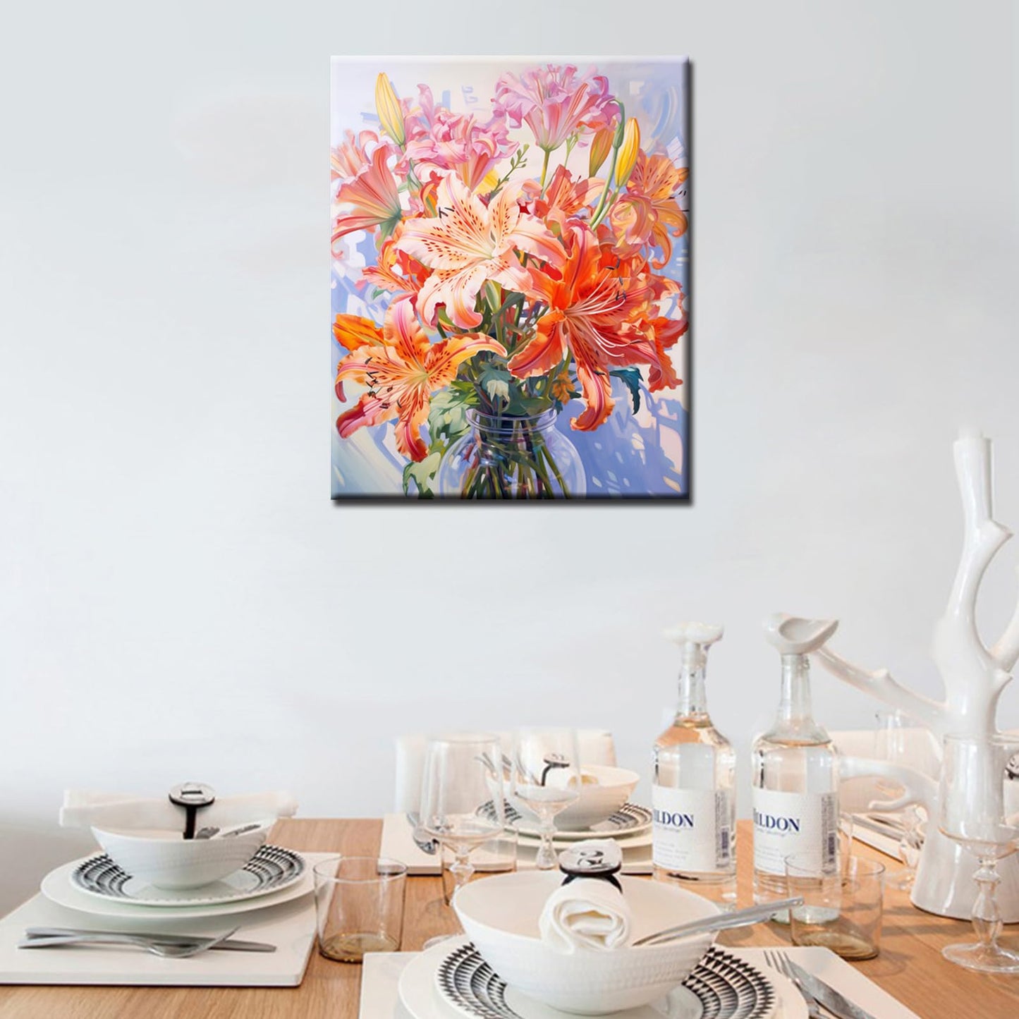 Tucocoo Flowers in Vase Paint by Numbers Kits 16x20 inch Canvas DIY Oil Painting for Kids, Students, Adults Beginner with Brushes and Acrylic Pigment - Colorful Blooming Flowers Photo Gift(DIY Frame)