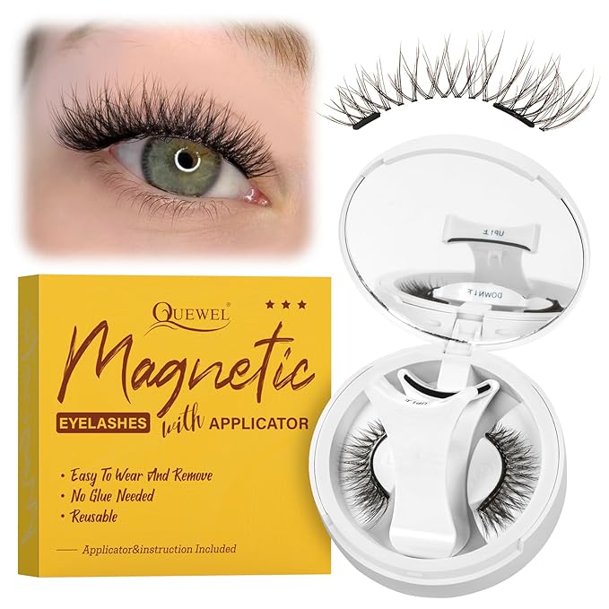 QUEWEL Magnetic Eyelashes with Applicator Reusable No Glue Needed Magnetic Lashes Cat Eye Natural Look Lashes Kit Easy to Wear and Remove(NZH B01)
