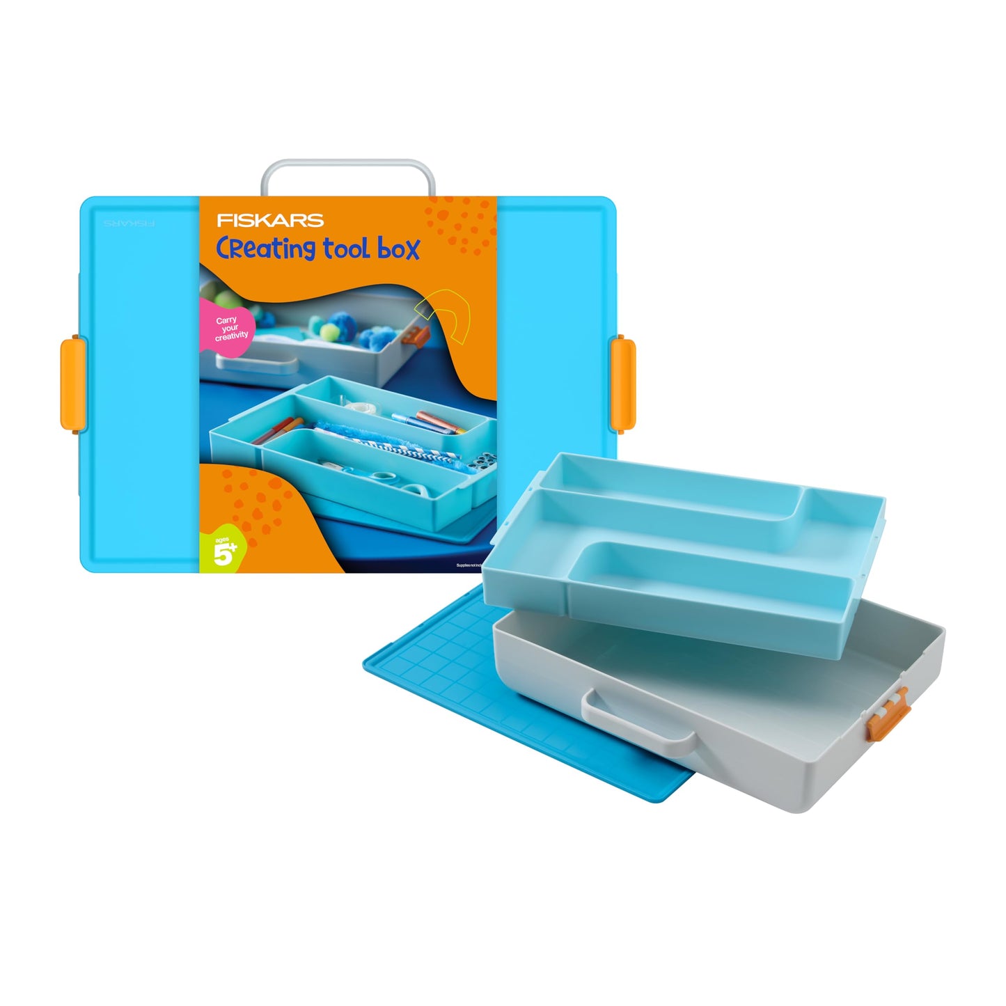Fiskars Kids Creating Toolbox – Portable Art Storage Organizer with Reversible Lid, Carry Handle, and Secure Snap-Close Design