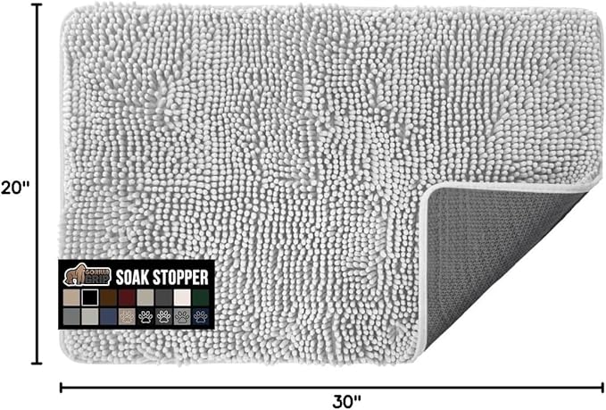 GORILLA GRIP SoakSTOPPER Dog Door Mat, 30x20 Machine Washable Rug Absorbent Doormat Captures Moisture Mud Dirt, Quick Dry Soft Chenille Entryway Rugs Indoor Entrance Mats for Dog Paws, Light Gray