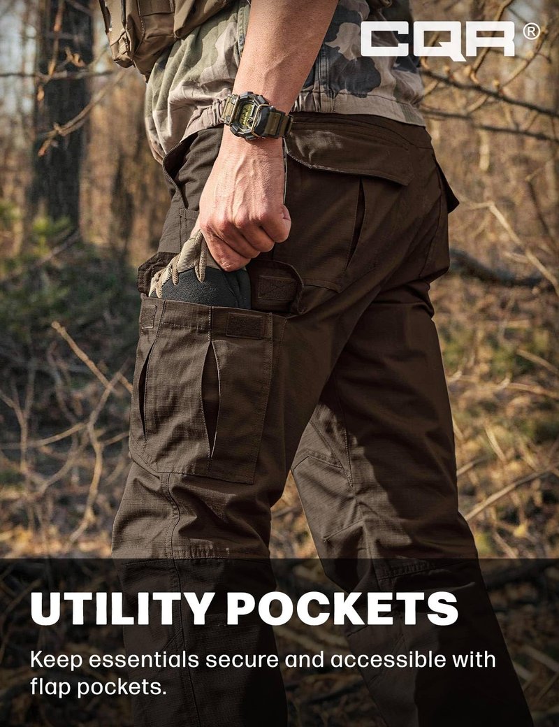 CQR Men's Tactical Pants, Water Resistant Ripstop Cargo Pants, Lightweight EDC Work Hiking Pants, Outdoor Apparel, Raider Dark Brown, 32W x 32L