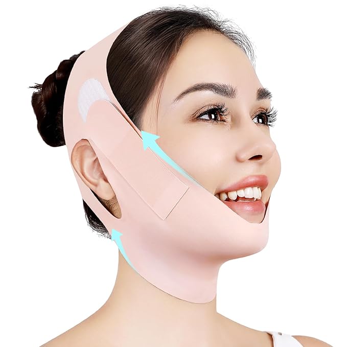 Juskaa Chin Strap for Sleeping,Adjustable Chin Strap,Jaw Strap,Jawline Shaper,V Line Lifting Mask,Pink,M