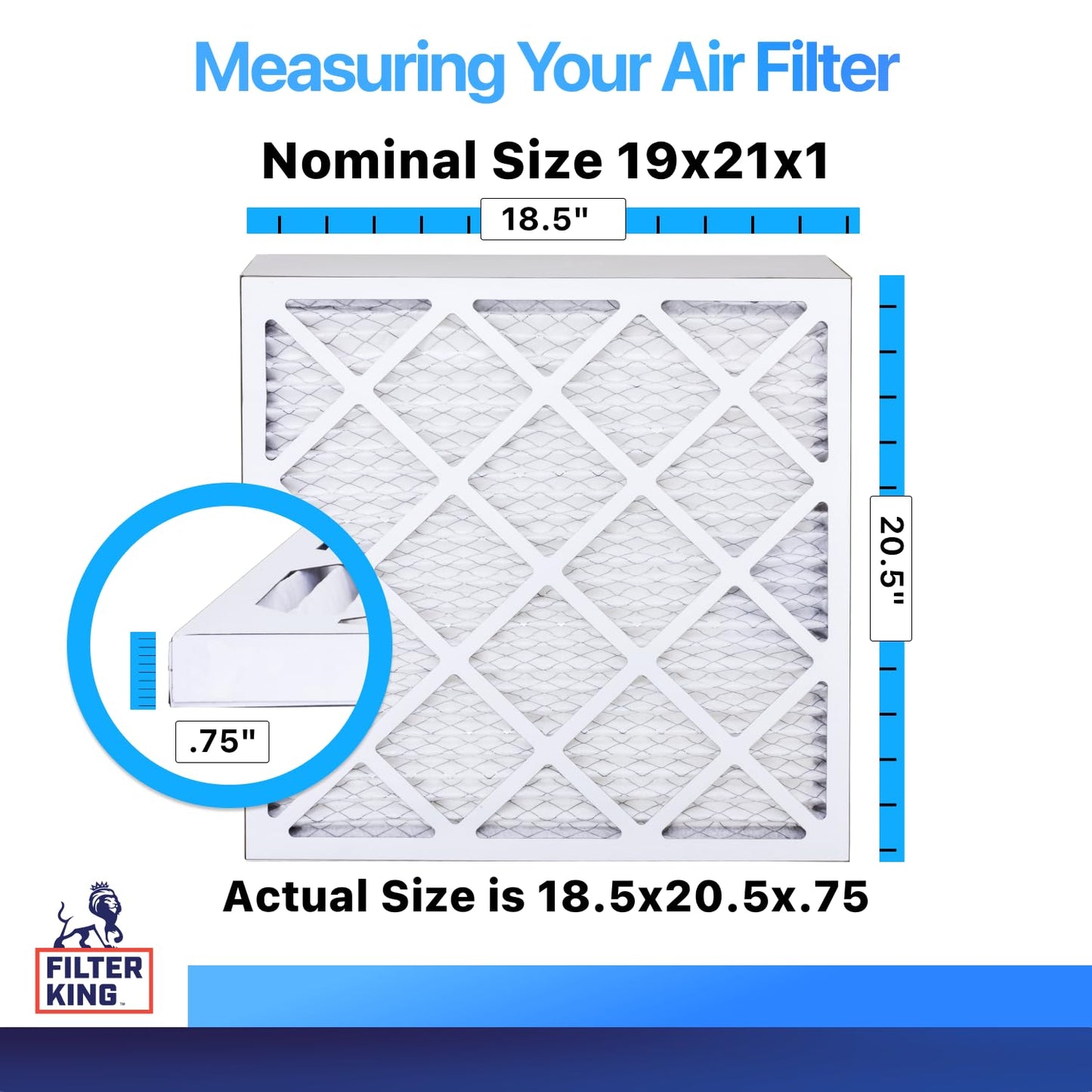 Filter King 19x21x1 Air Filter (MERV 8) (6-Pack) Dust & Allergy Control AC Furnace Filters, MADE IN USA, HVAC, Pleated, Electrostatic (Actual Size: 18.5 x 20.5 x .75)