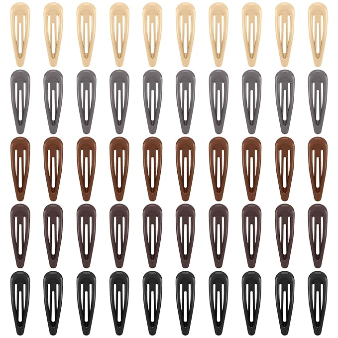 Neutral Shades Glossy Snap Hair Clips - 50 PCS 2 Inch Non-Slip Metal Hair Barrettes for Women in Beige, Black, Brown, Light Brown & Grey - Minimalist Hair Accessories
