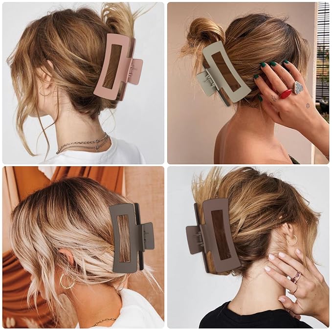 4.1 Inch Large Hair Clips 8 Pcs Square Claw Clips for Thick Hair Big Hair Claw Clips Acrylic Banana Jaw Clips Hair Accessories for Women and Girls -Regular