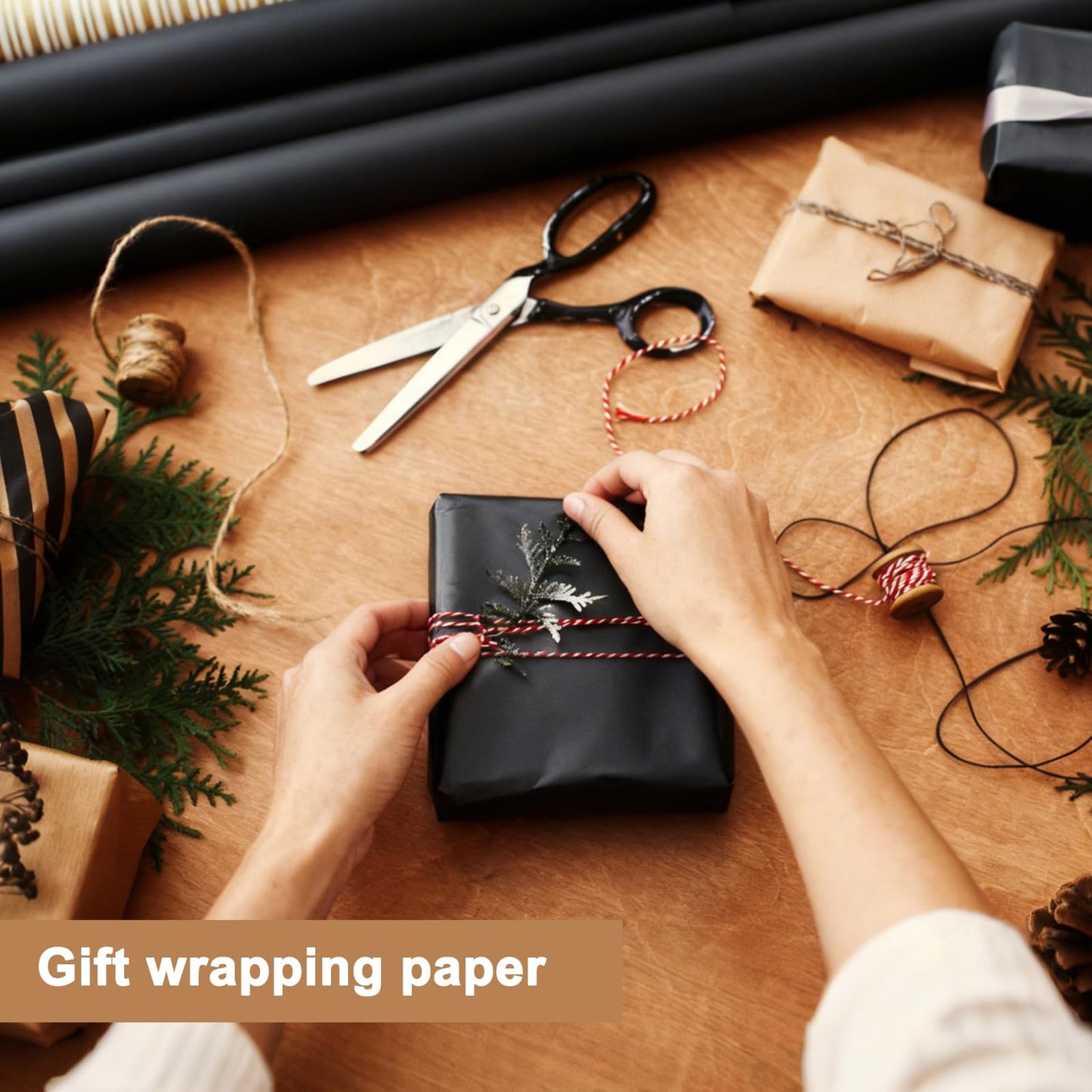 Moretoes 36" x 1,200"(100') Black Kraft Paper Roll for Bulletin Board, Wrapping Paper Roll for Gift Packing Craft Banner Art Table Covering Bouquet Flower Packing Moving Shipping 85GSM