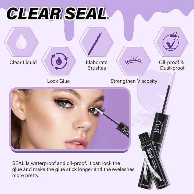 B&Qaugen Lash Bond and Seal Waterproof 10ML Eyelash Bond and Seal Lash Glue for Lash Clusters 72 Hours Black Lash Glue and Bond Super Strong Lash Extension Bond and Seal Long Lasting (NewST-HEI New)