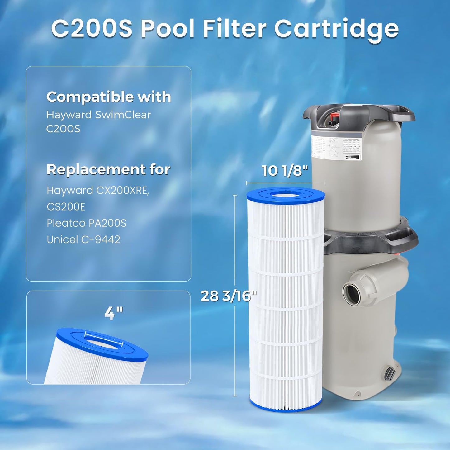 Future Way C200S Pool Filter Cartridge Replacement for Hayward C200S, Replace Hayward CX200XRE, Pleatco PA200S, 200 sq. ft