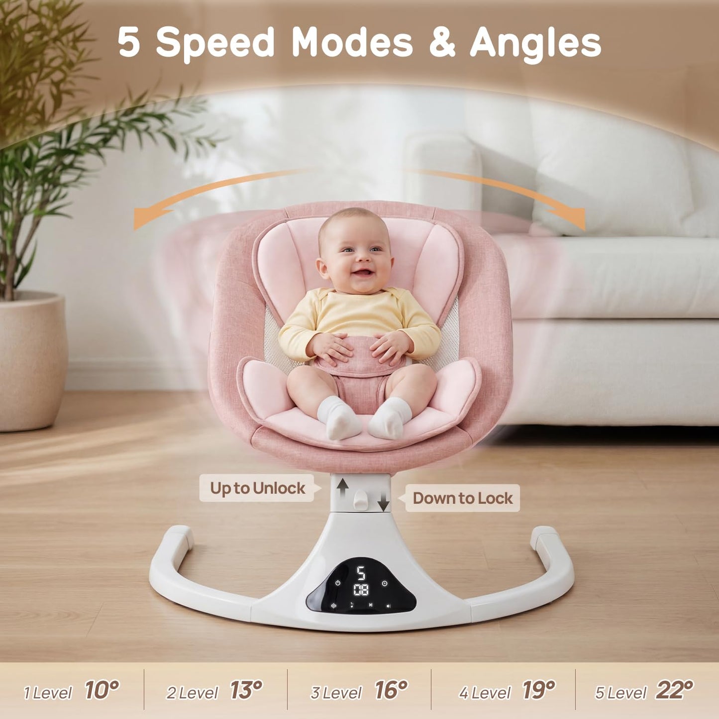 Electric Baby Swing with Remote Control - 5 Natural Motion Speeds, Detachable Seat Pad | Portable Infant Swing for Indoor/Outdoor Use (0-12M, 20lbs) (Pink)