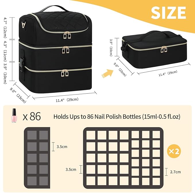 CUBETASTIC Extra Large Nail Polish Organizer - Three Layer Nail Organizers And Storage Bag, Portable Nail Supplies Organizer Case, Travel Carrying Box for Nail Tech Kit/Tattoo/Cosmetic