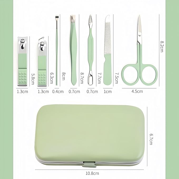 QURIPE 7pcs Manicure Set, Nail Clippers Kit, Stainless Steel Manicure Kit, Nail Clipping Tools Portable Travel Grooming Kit, The Best Gift with Luxurious Case (Green)
