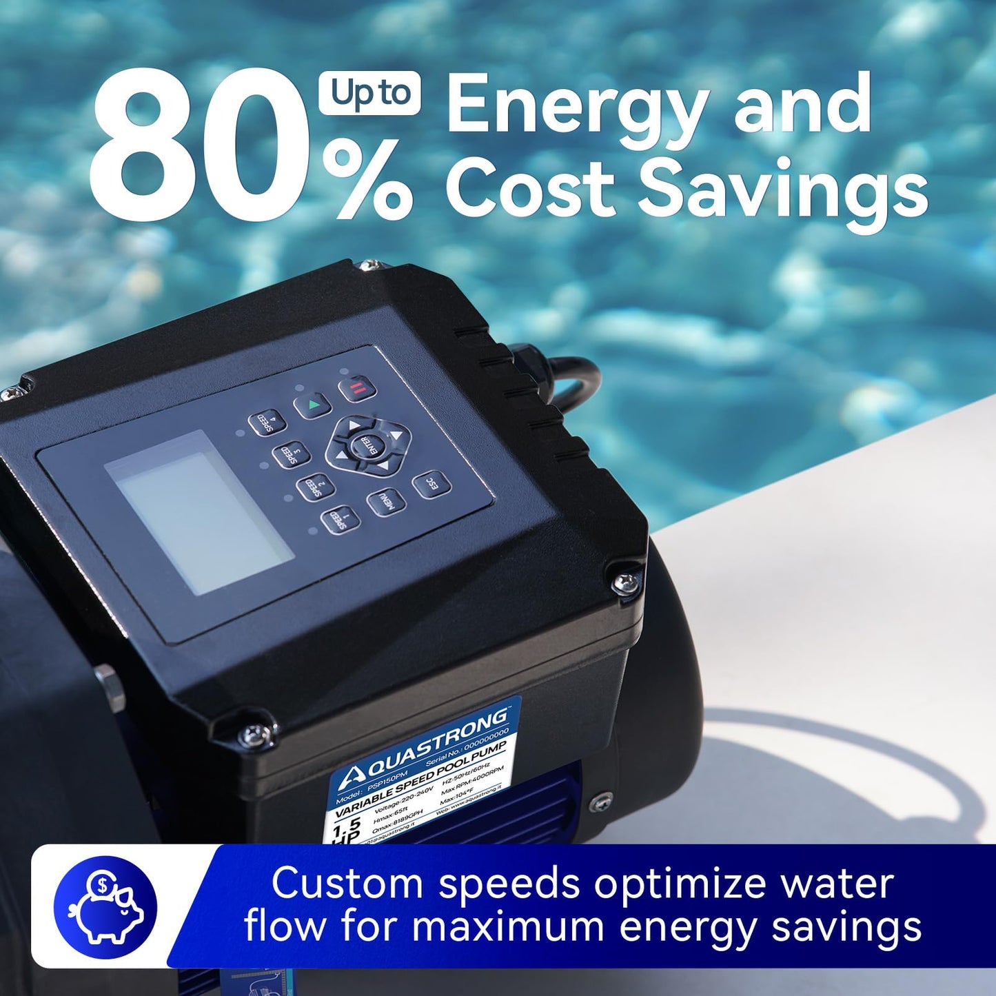 Aquastrong Variable Speed Pool Pump In/Above Pool Pump Energy Efficient High Flow Powerful Self Primming Swimming Pool Pumps with Filter Basket,Dark Black