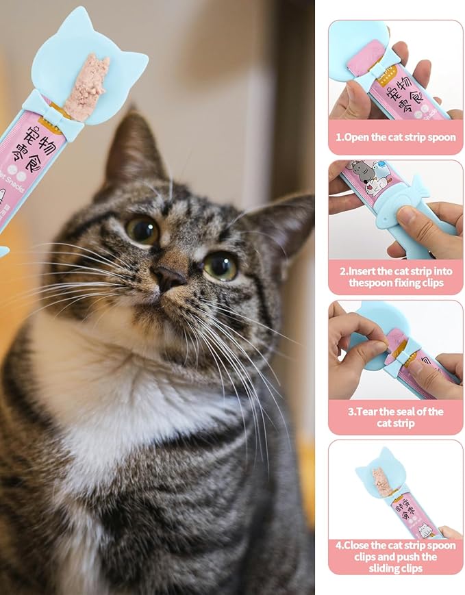 5 PCS Cat Food Can Covers Lids Set, Silicone Pet Food Can Lids with Multi-Function Cat Food Spoon and Opener, Cat Bar Squeezer, Stainless Steel Wet Food Spoon for Cats and Dogs (Grey)