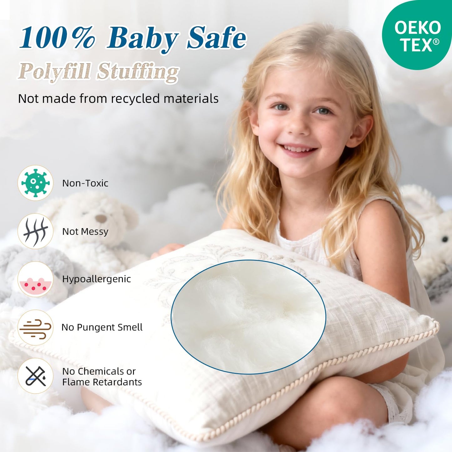 Jecqbor 10lbs/160oz Soft Polyfill Stuffing, Fluffy Pillow Stuffing Filling for Pillow, Couch Cushion, Cloud Project, Stuffed Animal, Craft, Clean Polyester Fiberfill for Crochet, Pet Bed, Plushies