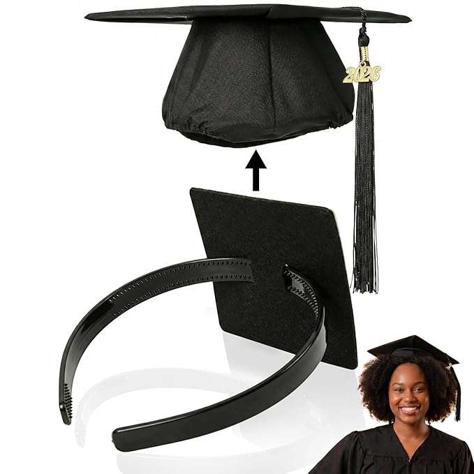 Aolamegs Black Graduation Cap Headband Insert, 1 Pack Firm Anti-Fall Hair Band, Grad Hat Holder for Secure Cap & Hairstyle,Accessories for Graduates