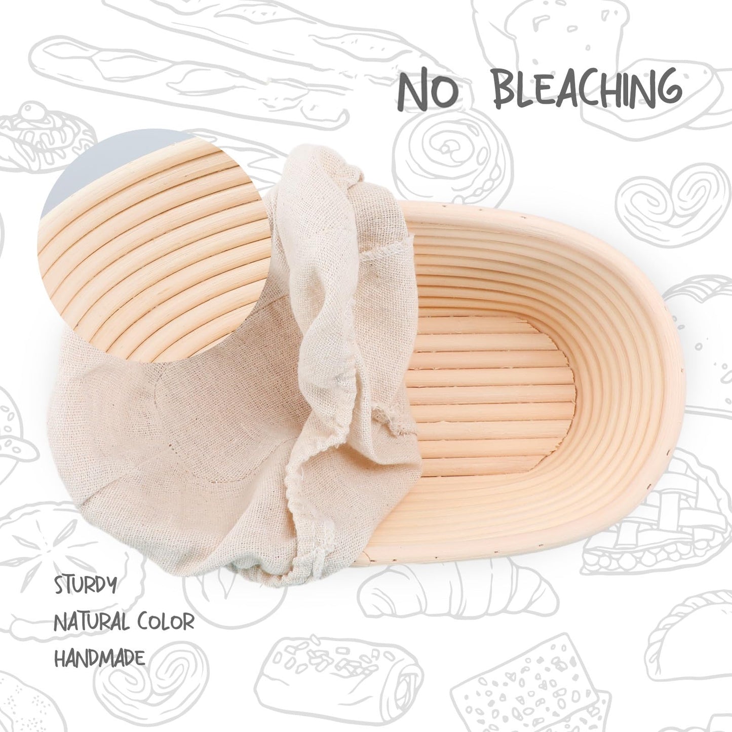 DOYOLLA Bread Proofing Baskets Set of 2 10 inch Oval Shaped Dough Proofing Bowls w/Liners Perfect for Professional & Home Sourdough Bread Baking