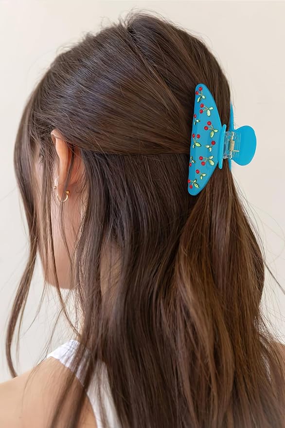 LILIE&WHITE Blue Acrylic Hair Clips For Women Cherry Hair Clip Claw With The Rhinestone Pattern In Red Cherry Strong Hair Fix Hair Clips Jewelry Fashion Gift For Women Hair Accessory