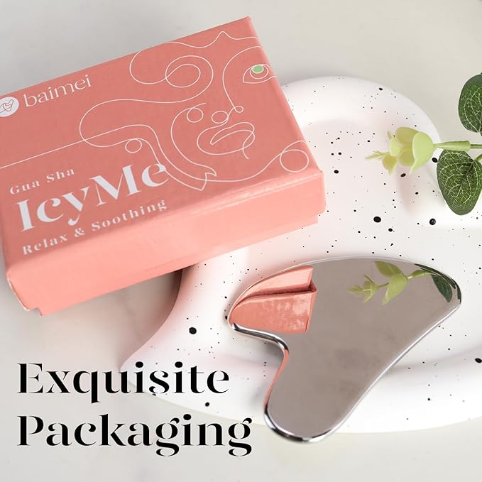 BAIMEI IcyMe Stainless Steel Gua Sha Facial Massager Tools |Relax Back Muscles | Face Sculpting | Daily Beauty Routine | Guasha Tool for Face|Skincare Gift for Women
