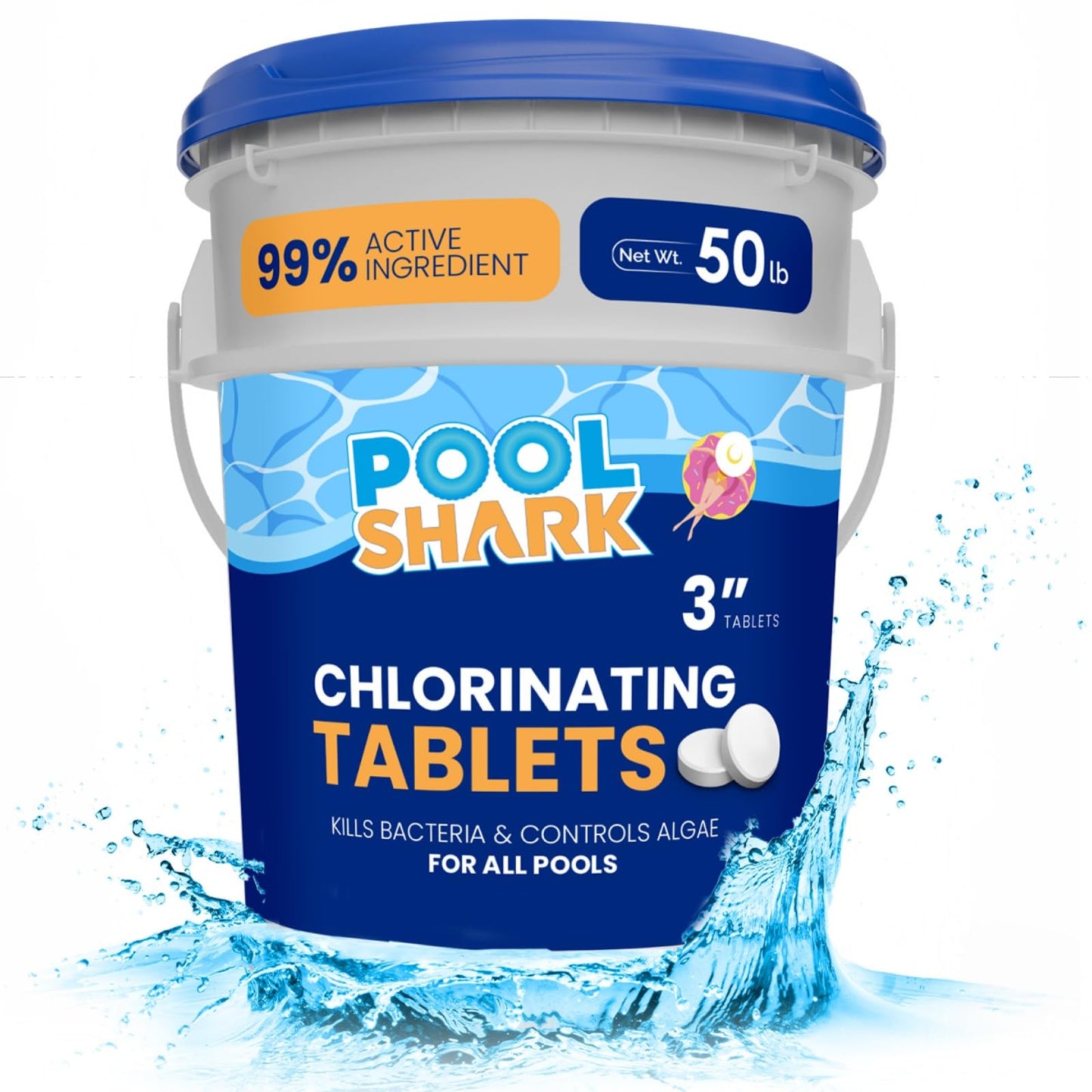 Pool Shark Swimming Pool Chlorine Tablets - 3-Inch Chlorine Tablets - Slow-Dissolving 90% Active Chlorine Tabs - Pool Chemicals for Inground Pools, Above Ground Pools, Saltwater, Spa, Hot Tub (50 lbs)