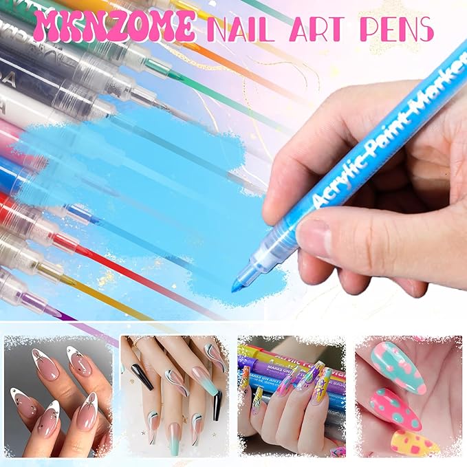 28 Color Nail Art Pens for Painting Nails, 2026 0.7 MM Nail Polish Pens Set Drawing Point Liner Acrylic Painted Pen Kit, Waterproof Quick-drying Nail for DIY Design Manicure Tools