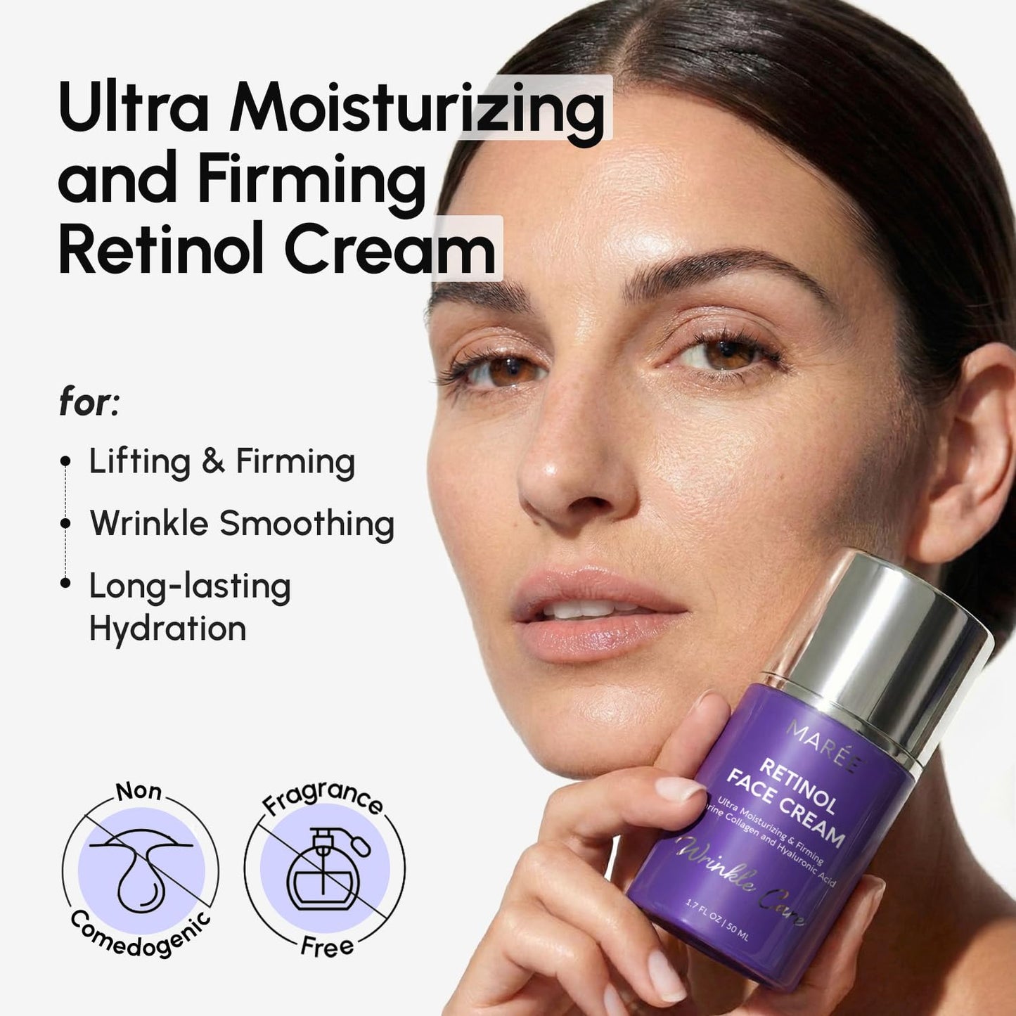 MAREE Face Moisturizer – Retinol Face Cream for Women Moisturizing with Collagen & Hyaluronic Acid – Day & Night Anti-Aging Facial Wrinkle DD Cream Moisturizer for Dry Skin – Crema Para la Cara