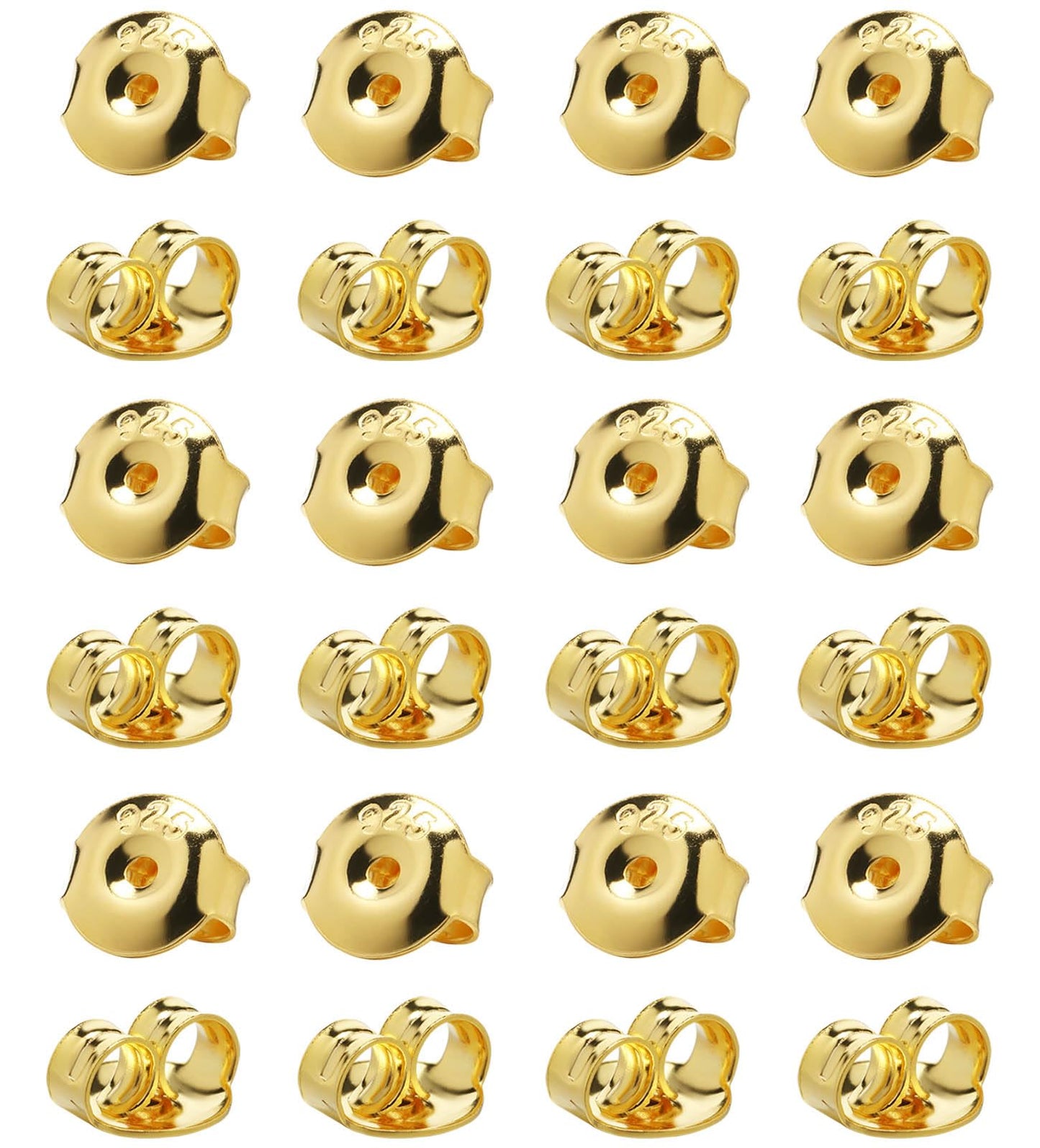 DELECOE 24pcs 925 Silver Earring Backs Replacements, 14K Gold Plated Hypoallergenic Earring Backs for Studs, Secure Locking Earring Backingsfor Stud Earrings, 6mm Gold