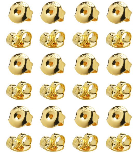 DELECOE 24pcs 925 Silver Earring Backs Replacements, 14K Gold Plated Hypoallergenic Earring Backs for Studs, Secure Locking Earring Backingsfor Stud Earrings, 6mm Gold