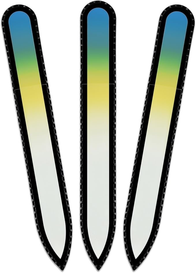Mont Bleu Rainbow Glass Nail File in Black Pouch - Czech Tempered Glass - Handmade in Bohemia-Czech Republic - Grow Long, Healthy, Beautiful Nails