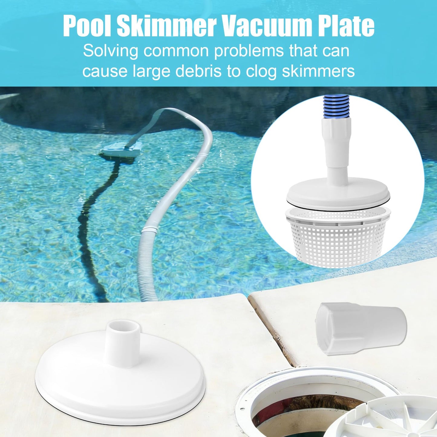 SP1106 Pool Skimmer Vacuum Plate and 1-1/2" Pool Spiral Wound Vacuum Hose Cuff for Hayward SP1082 1084 1085 1075 In-Ground Pool Skimmer - Connects Vacuum Head & Skimmer Threaded ABS Plastic
