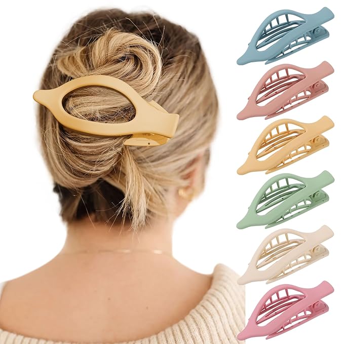 French Flat Hair Clips for Women - 6Pcs Flat Hair Claws for Thin Thick Hair Strong Hold No Slip Grip Hair Claw Clips for Women Girls (Matte Bright color(L:4.6 IN, W:1.97IN))