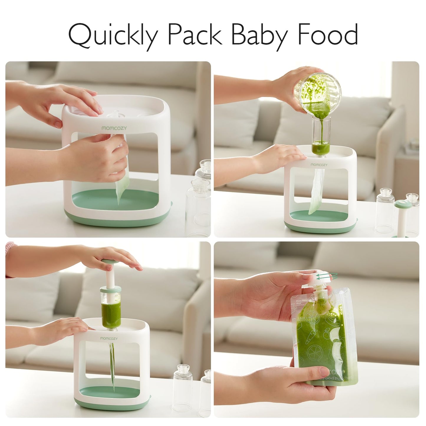 Momcozy Squeeze Station,Baby Food Maker,Pouch Filler for Homemade Baby Puree, BPA-Free, Dishwasher Safe, with Reusable Baby Food Pouches for Babies & Toddlers