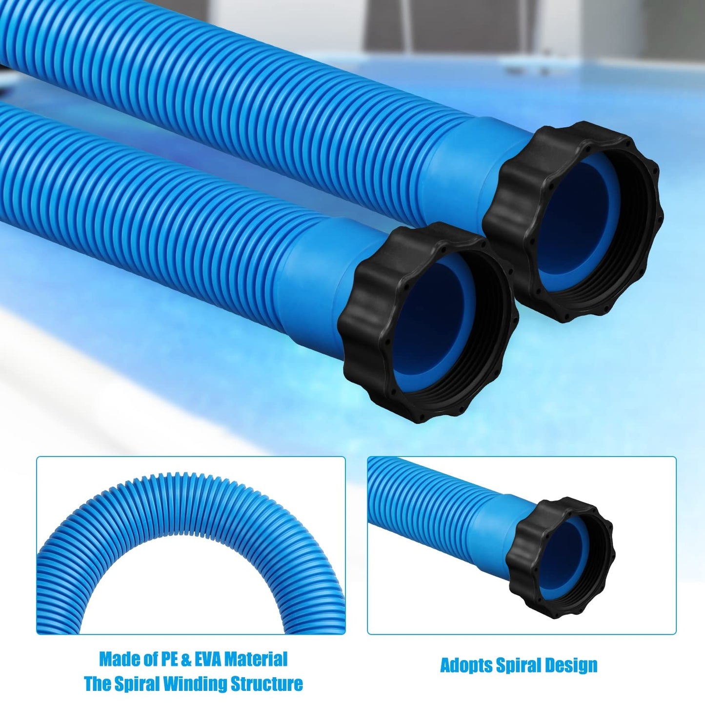 eBoot 2 Pcs 29060e Above Ground Pool Hoses 1.5" Diameter 59" Long Swimming Pool Pump Hose Replacement for Filter Pump, Saltwater System, Sand Filters Accessories(Blue)