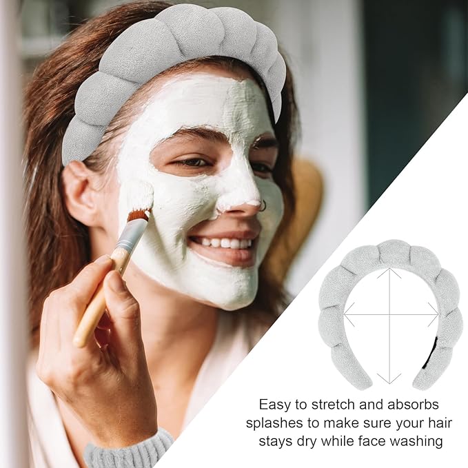 6Pcs Spa Headband and Wrist Washband Set, Skincare Makeup Headband, Sponge Face Wash Band, Terry Cloth Puffy Hair Band for Washing Face