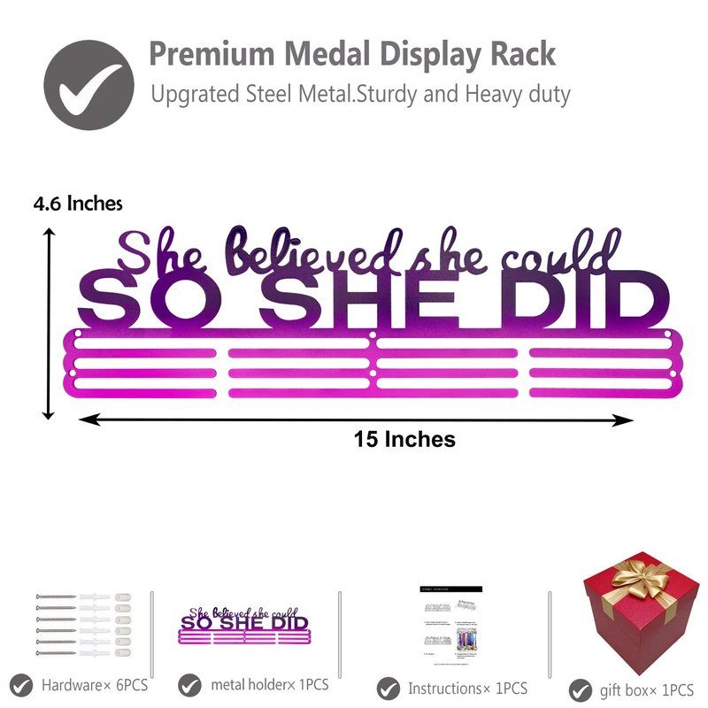 Lapetale Fashion Medal Hanger Holder Display Wall Rack Frame Shelf in 16" Long-Medal Hanger Awards Ribbon Cheer,Gymnastics,Soccer,Softball Holder Display Custom Rack for Sports Medals Easy to Install
