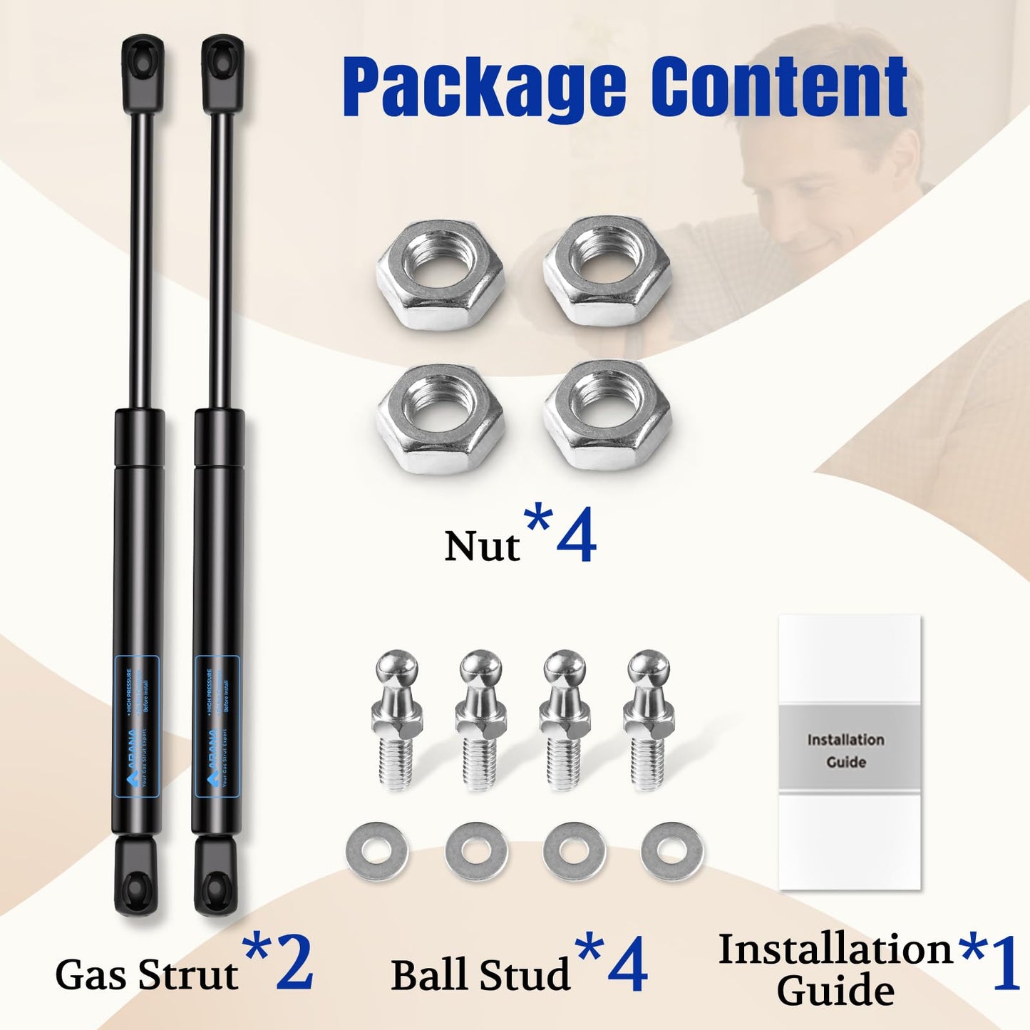 C1608054 20" Gas Prop Spring Strut 20 inch 100 Lb Per Shock C16-08054 for Camper Shell RV Bed Tonneau Cover Storage Box Basement Door Floor Hatch Window Lift Struts (Fit 85-110LBs Lid, No Brackets)